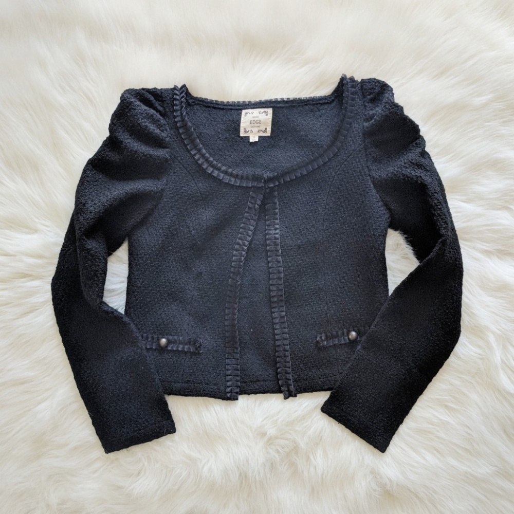 Feminine Black Ruffle Jacket / Blazer